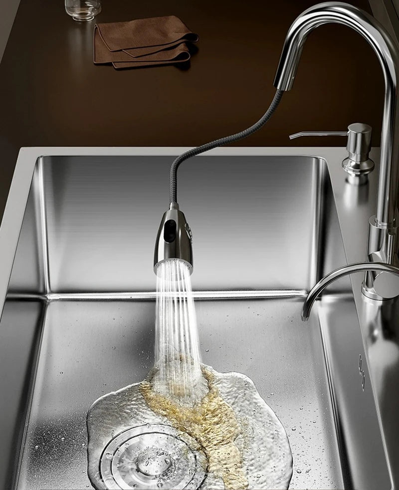 304 Stainless Steel Silver Sink Pull-Out Faucet Large