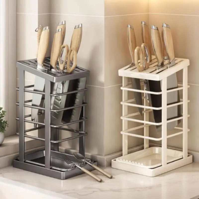Countertop Knife Holder Drain Tray Storage Rack Organizer