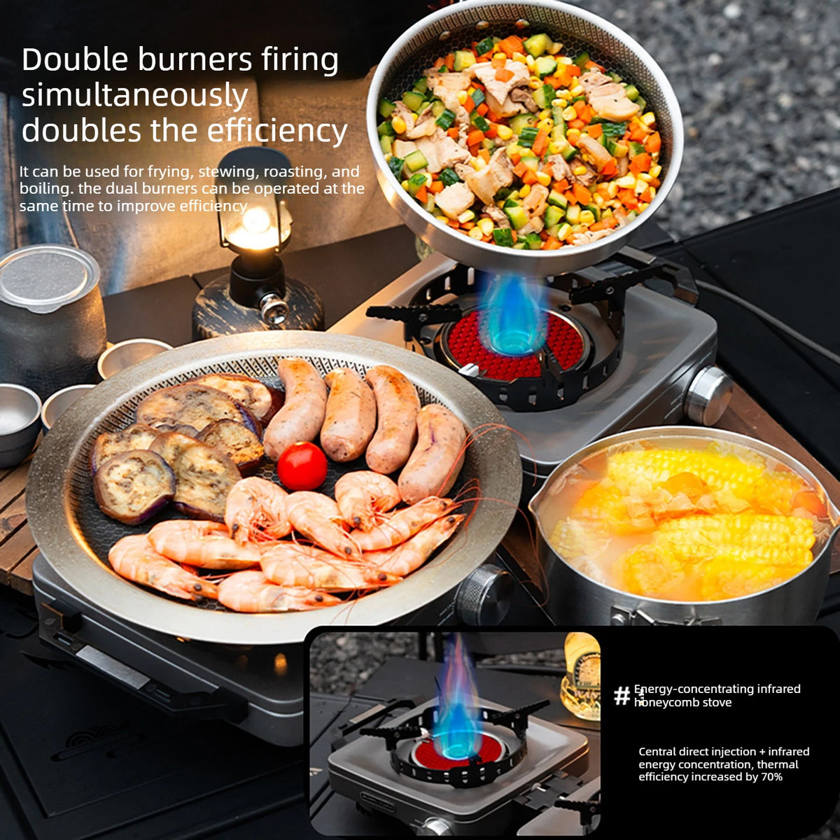 Buerk Camping Stove Gas Stove Dual Burner Foldable