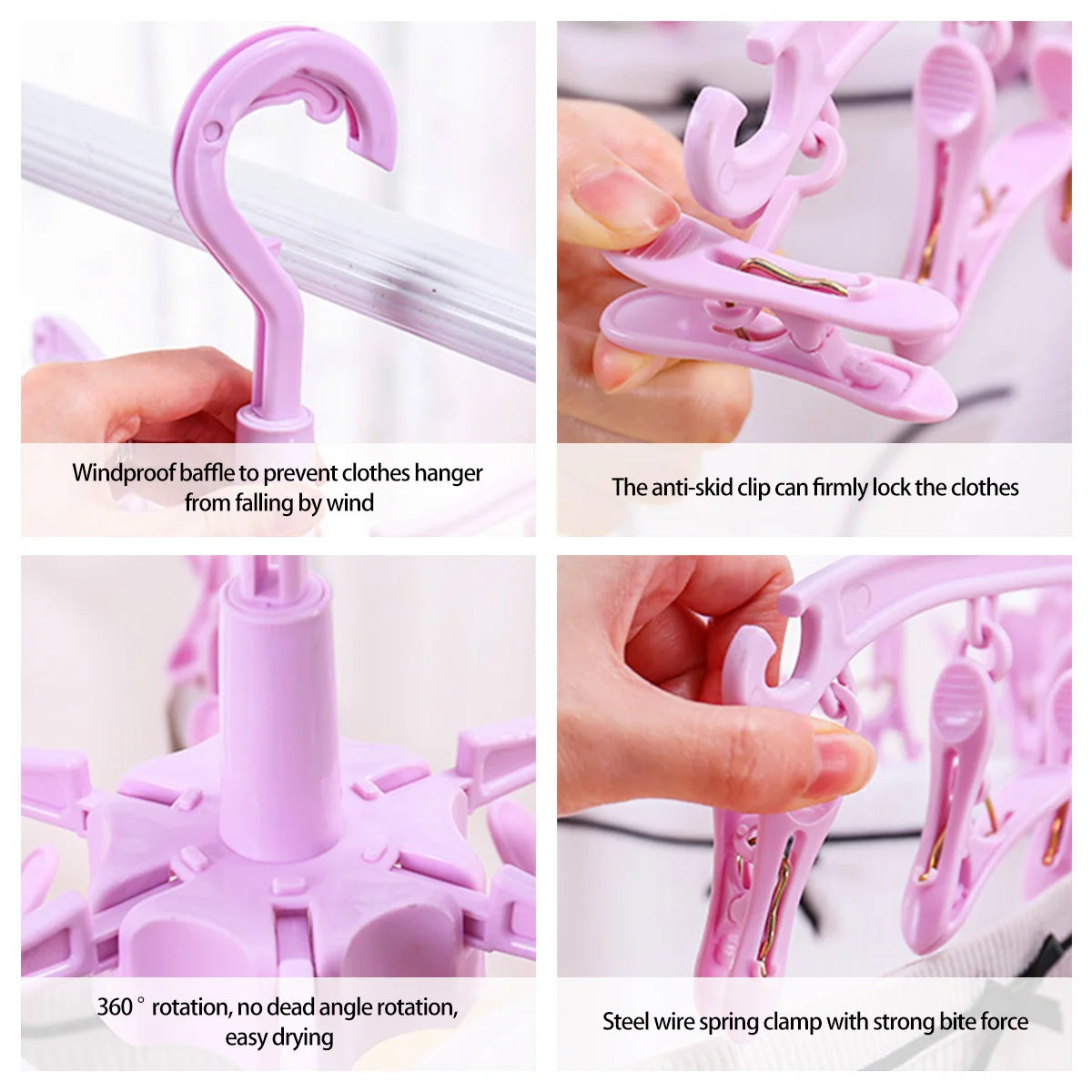 24-Clips Windproof Drying Rack Rotatable Foldable Hanger Sock