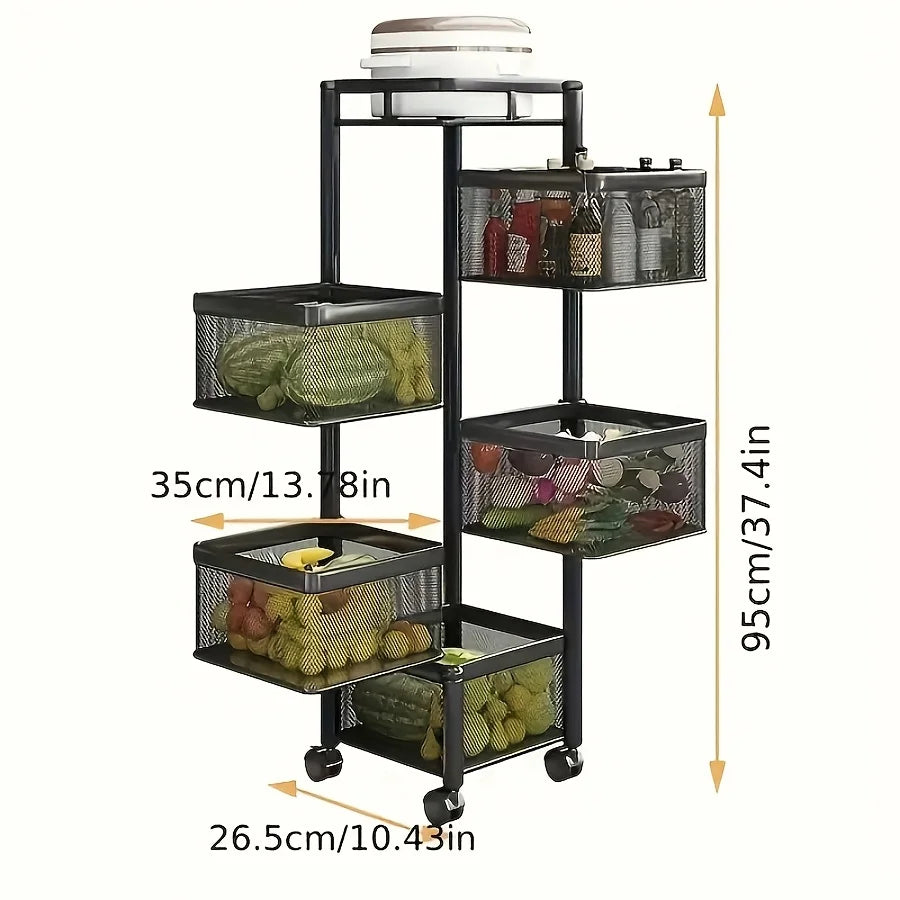 Storage Shelf Rotating 5-Tier Metal Fruit Vegetable Basket