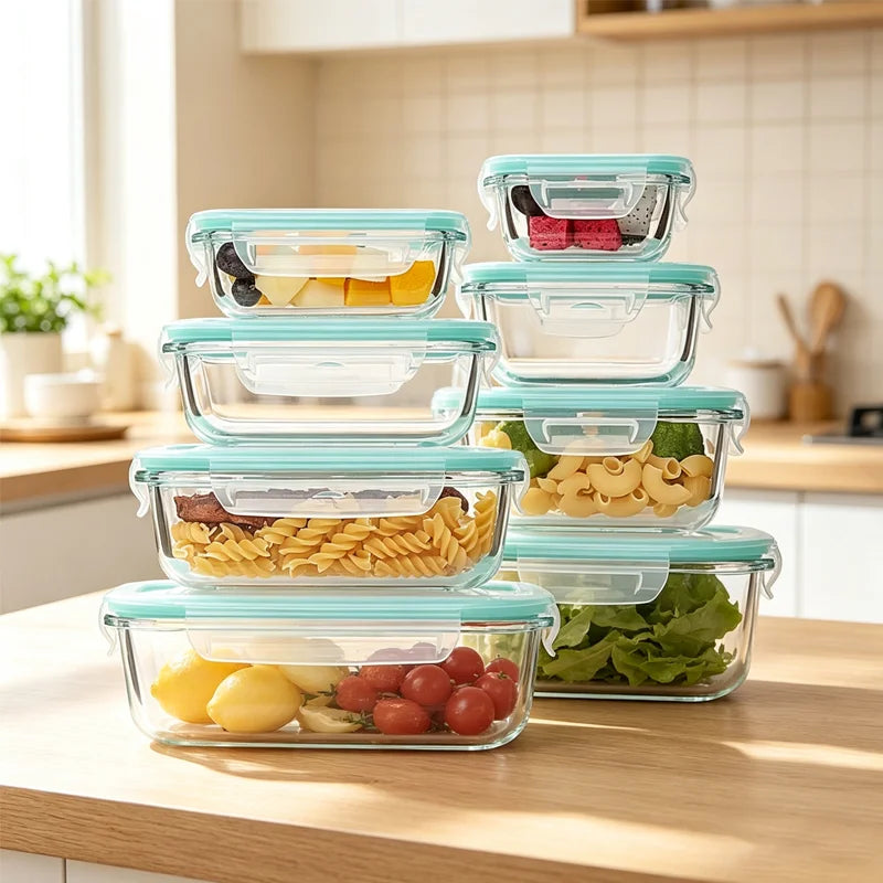 Transparent Glass Food Storage Container Heat Resistant Microwave