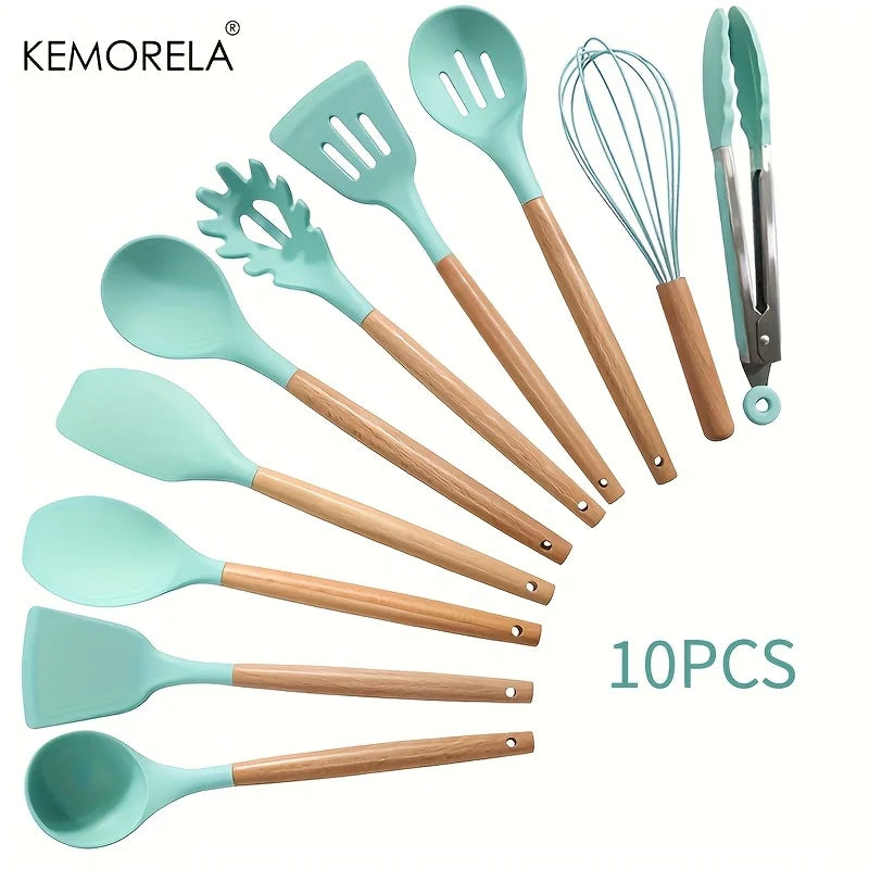 Kemorela 10pc Silicone Cooking Utensils Heat Resistant Non-Stick