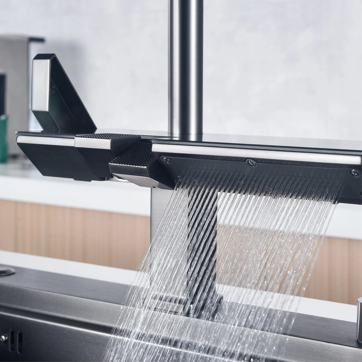 Luxury Digital Display Brass Grey Faucet Pull-Out Design