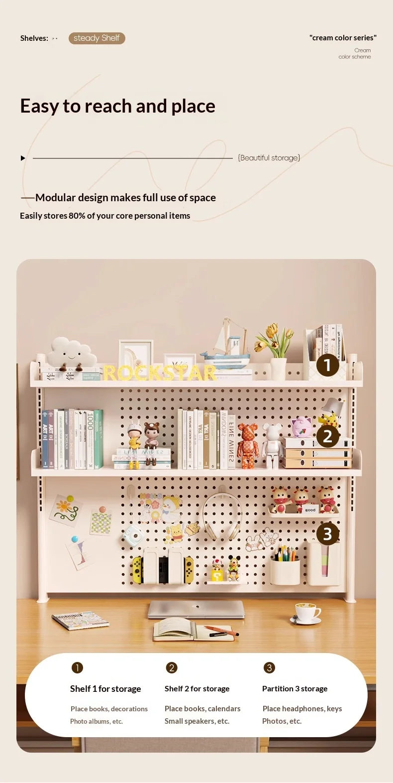 Adjustable Desktop Storage Rack Pegboard Desk Bookshelf Organizer