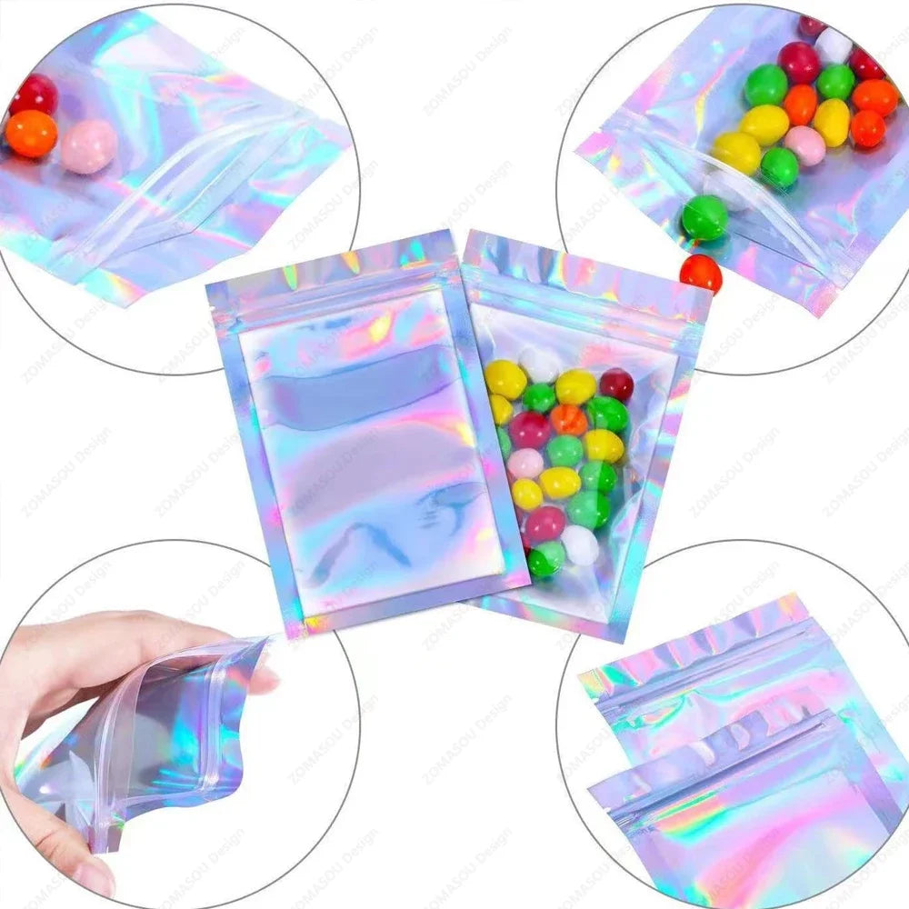 1-400pcs Plastic Laser Sealing Bags Color Holographic Candy