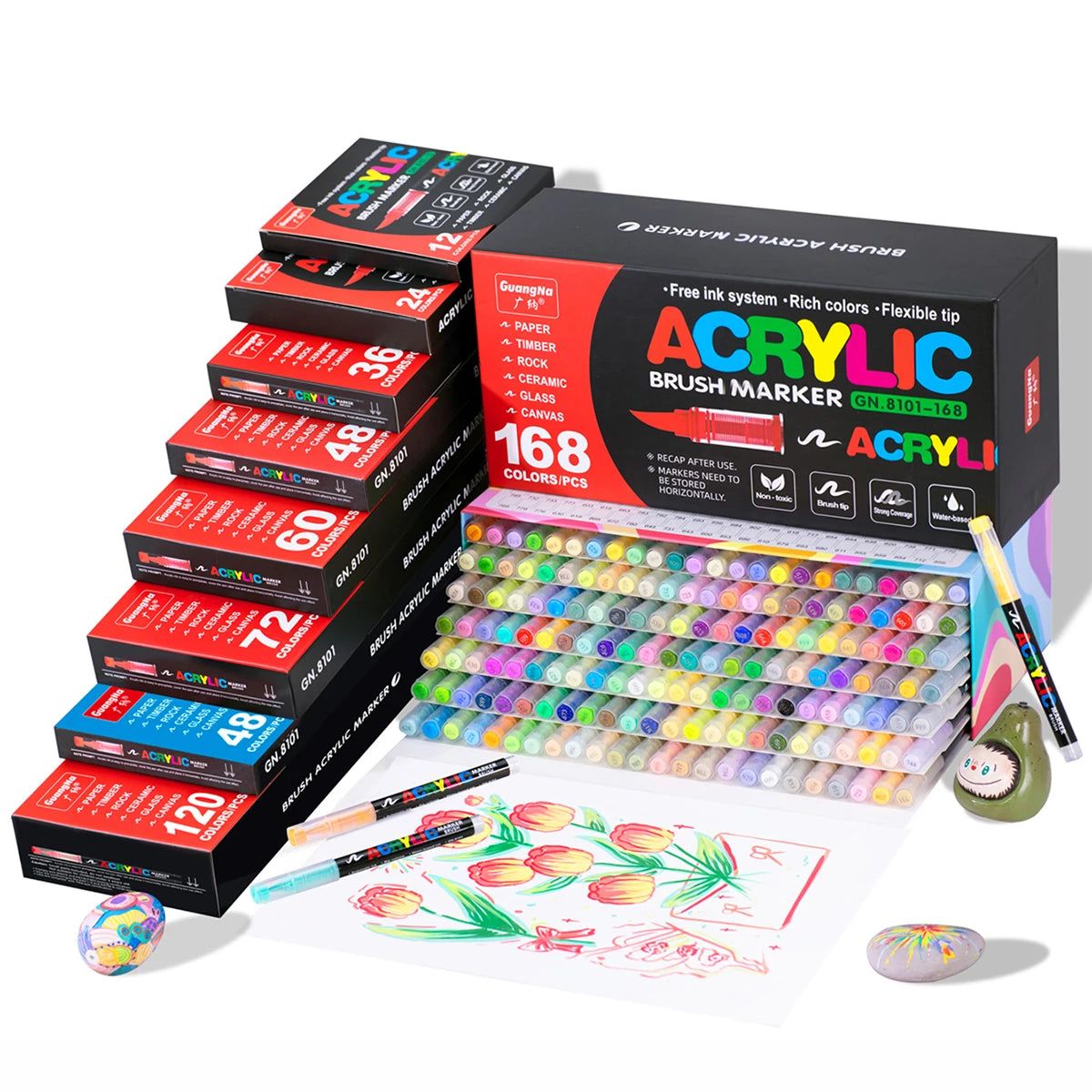 Guangna Acrylic Paint Markers Brush Tip Direct-Liquid Ink