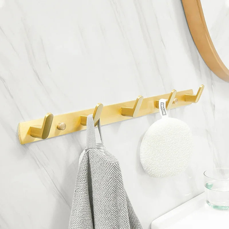 Bathroom Brushed Gold Aluminum Storage Rack Hardware Pendants