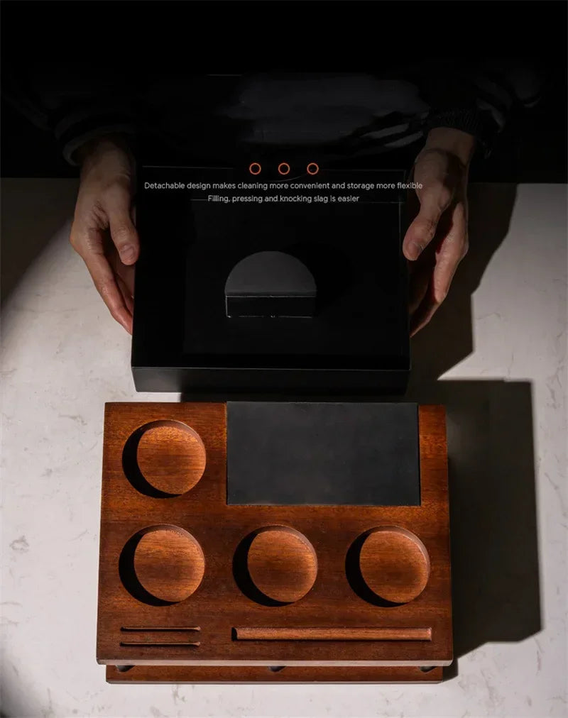 Justinlau Coffee Tamper Station Stand Knock Box Wooden