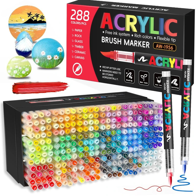 12-408 Colors Acrylic Paint Pen Acrylic Markers Brush