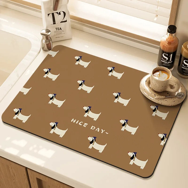 Cartoon Pug Pattern Printed Drying Mat Counter Heat-Resistant