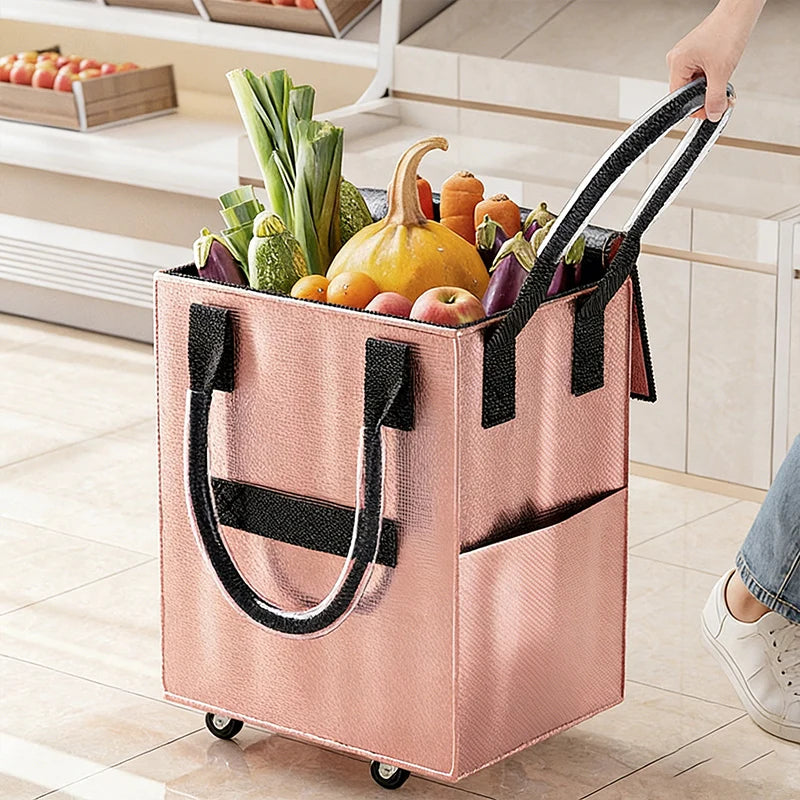 Reusable Grocery Shopping Bag Wheels Foldable Handheld Storage