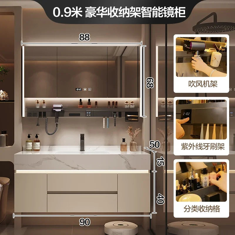 Partitions Storage Bathroom Cabinet Organizer Mirror Wall Shelves