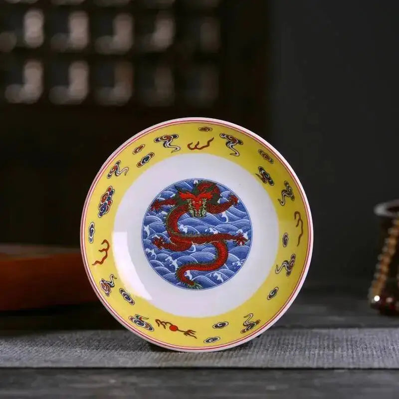 Ceramic Dragon Dish Chinese Bone Porcelain Deep Flat