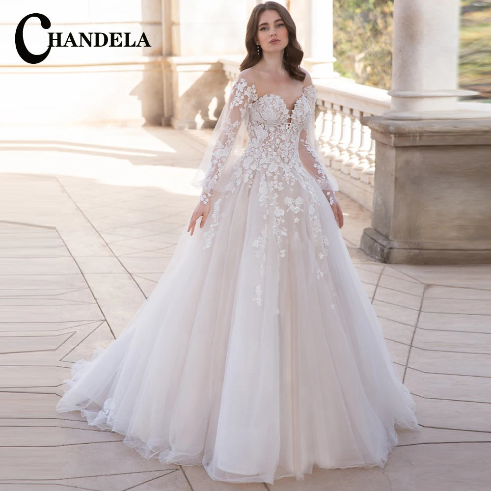Chandela Classic Trumpet Wedding Dress Bridal Zipper Button