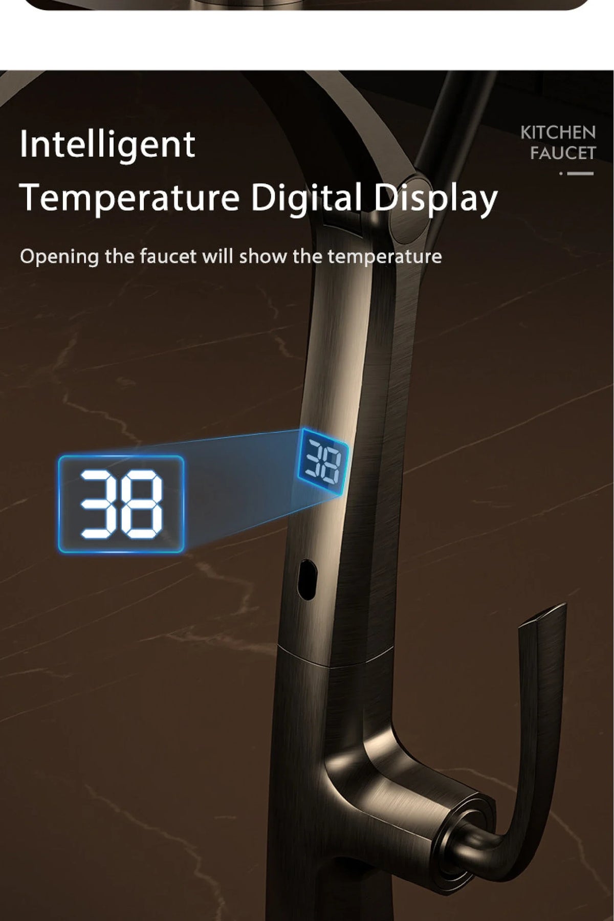 Luxury Brass Gun Gray Faucet Digital Display Intelligent