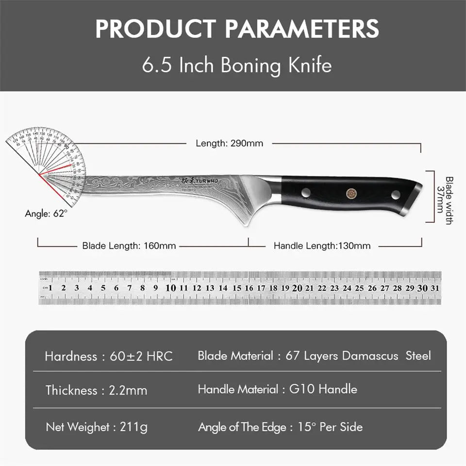 Turwho Boning Knife Damascus Steel Knives Butcher Cleaver
