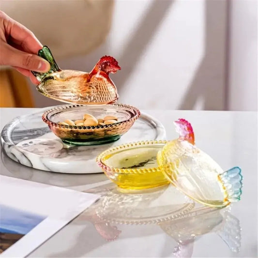 Vintage Glass Chicken Shaped Dish Lid Hen On