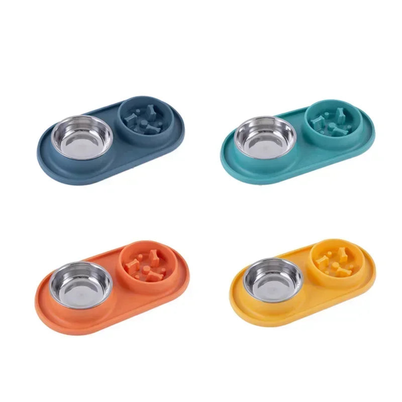 Dog Double Bowl Silicone Mat Cat Pet Food