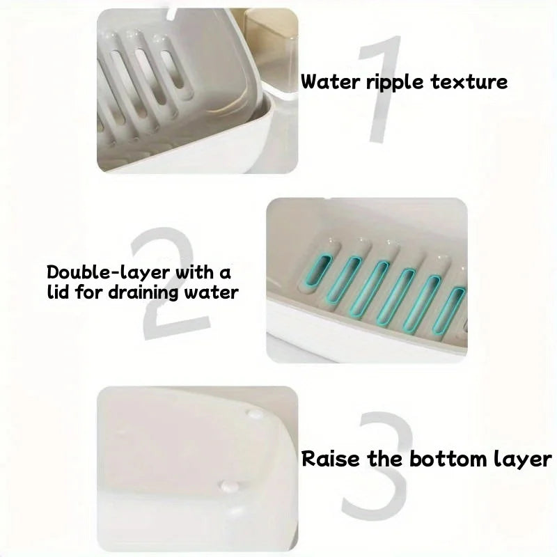 1pc Soap Dish Double-Layer Drainage Automatic Drain Easy