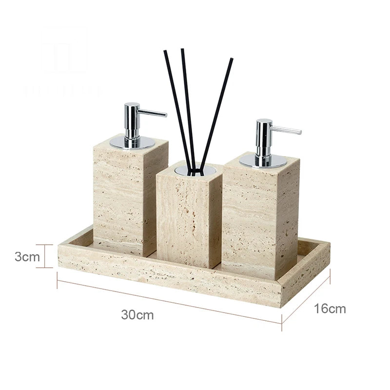 Beige Travertine Bathroom Natural Marble Soap Dispenser Soap