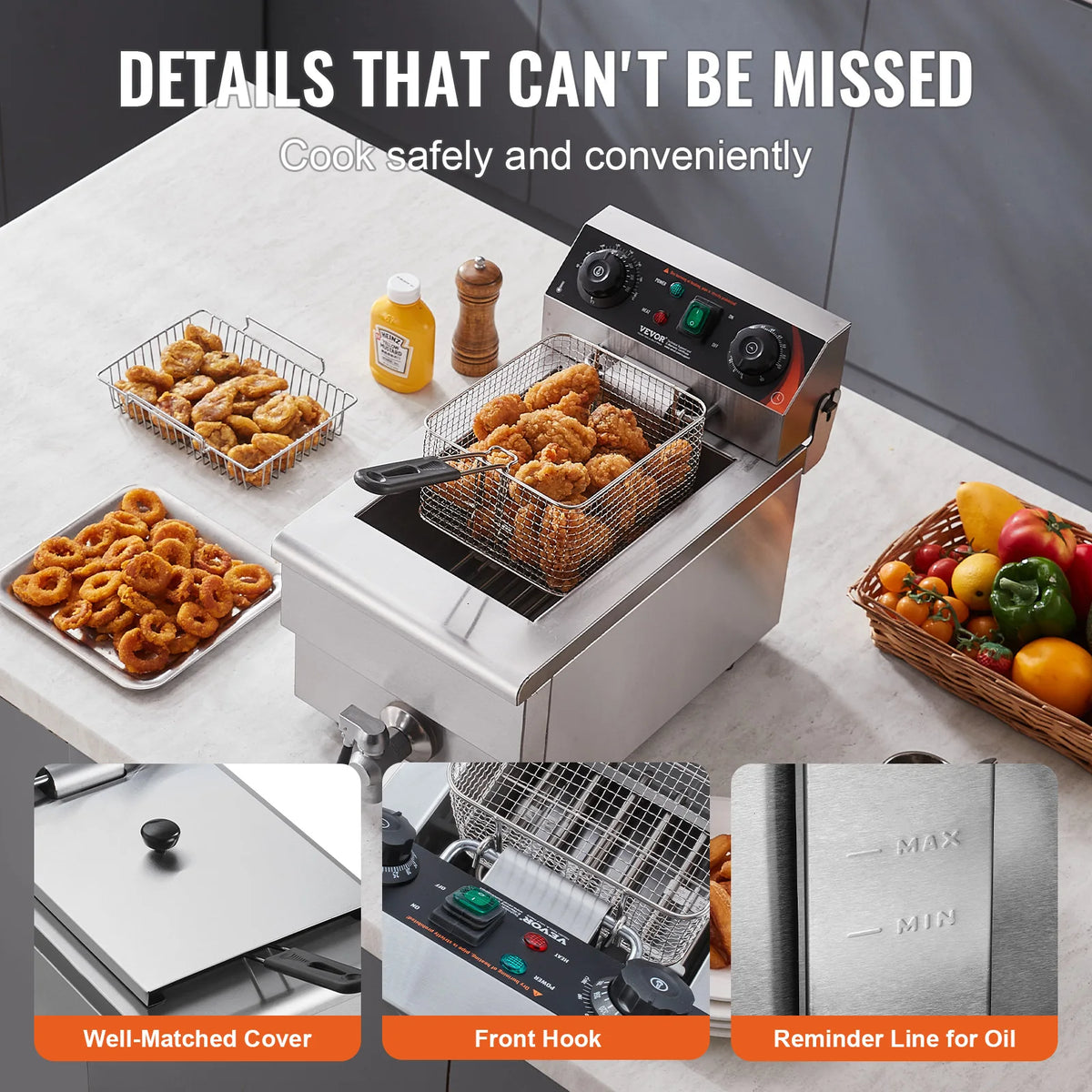 Succebuy Commercial Deep Fryer Electric Countertop Fryer Basket