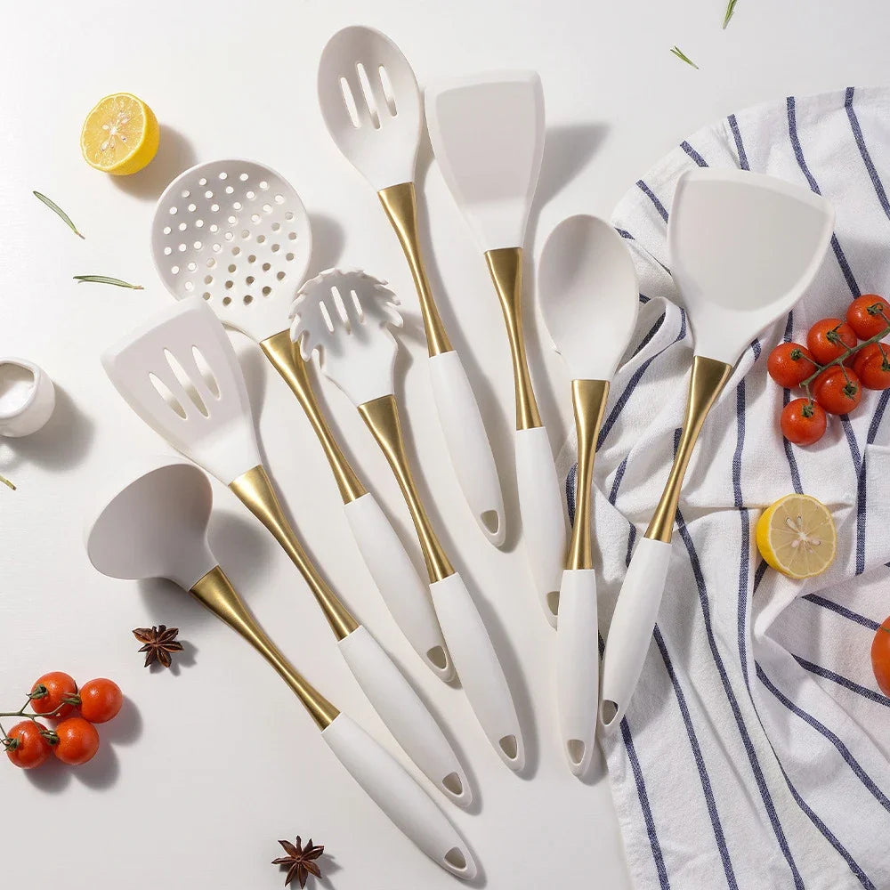 1pc Silicone Kitchenware Cooking Utensils White Gold Spatula