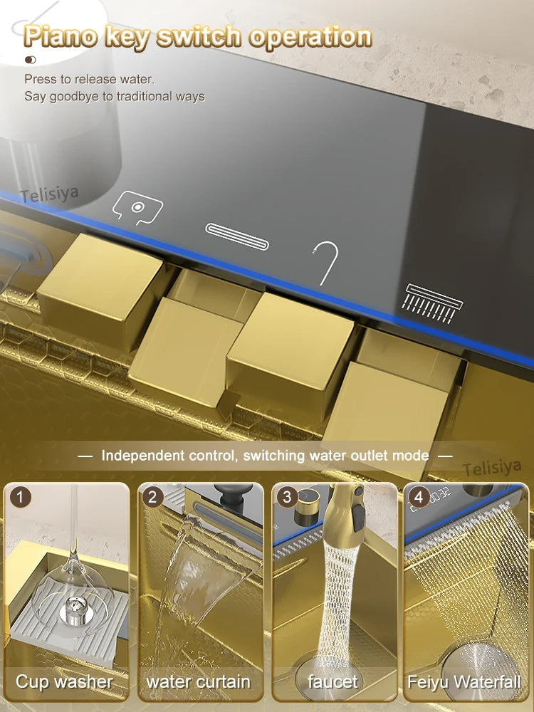 Silver Smart Sink Digital Display Waterfall Faucet Stainless