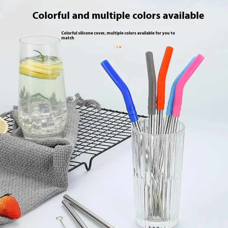 1set Long Stainless Steel Straw Silicone Straw Sleeve