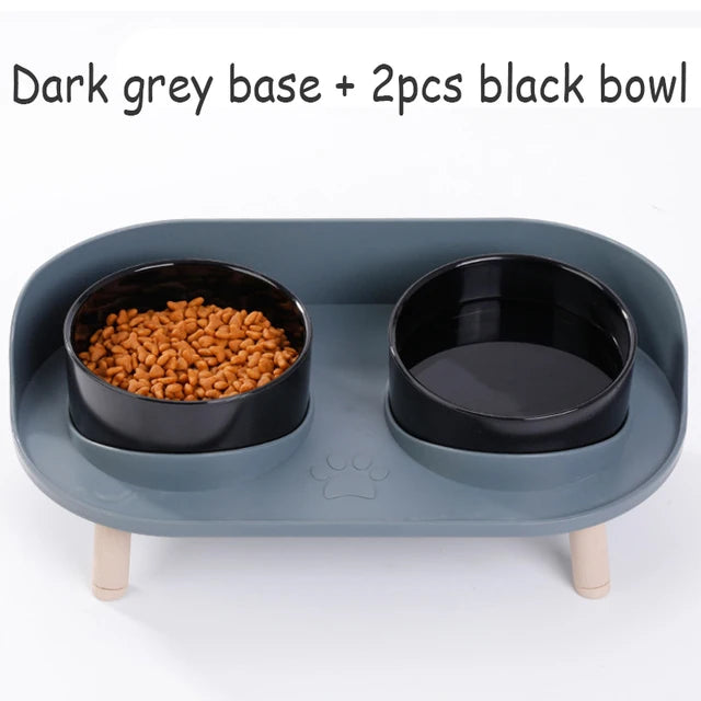 Cat Double Bowl Safety Wood Stand Silicone Mat