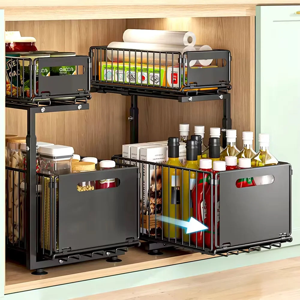 Tier Pull Out Cabinet Organizer Adjustable Storage Rack