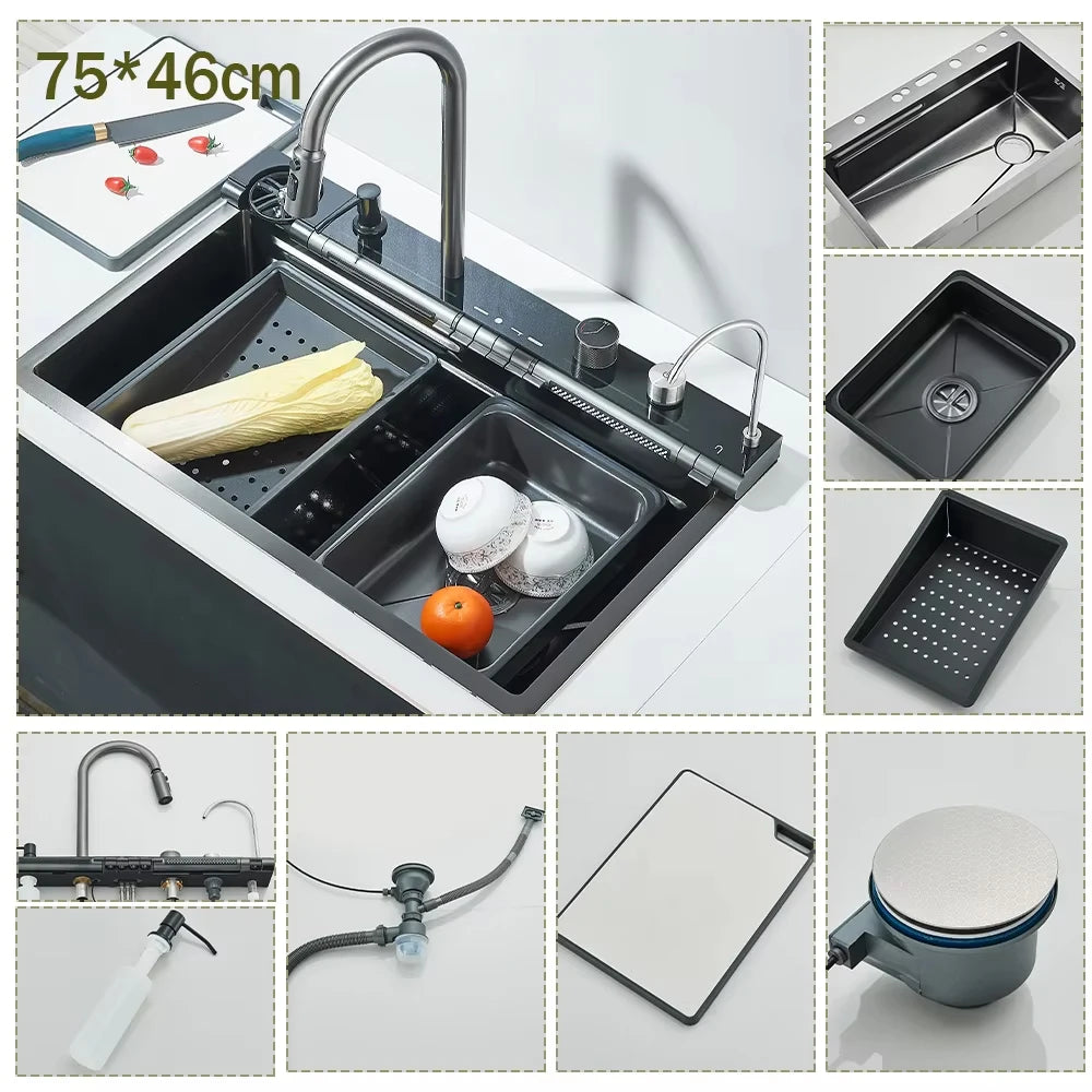 304 Stainless Steel Waterfall Sink Digital Display Large