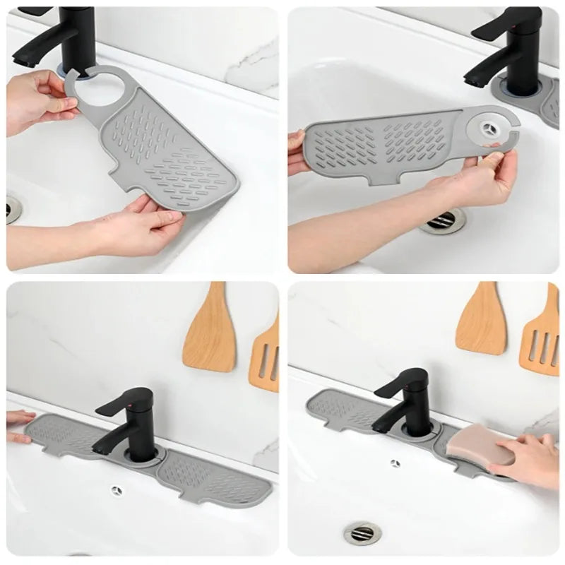 Sink Splash Drain Mat Silicone Faucet Handle Drip