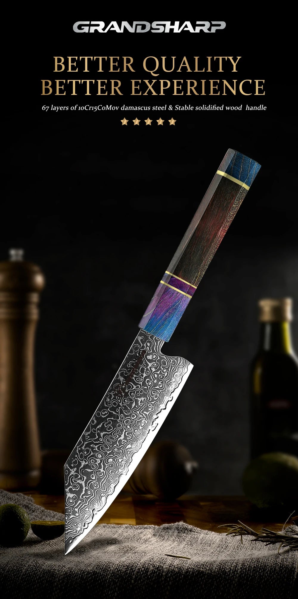 Grandsharp Damascus Knife Inch Kiritsuke Chef Japanese Knife