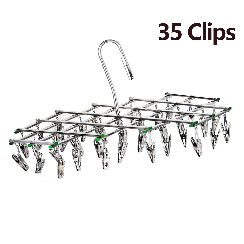 20/35 Clips Folding Drying Rack Stainless Steel Windproof