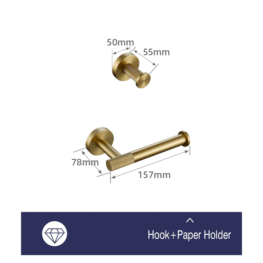 Brushed Gold Towel Rack Knurled Towel Bar Robe