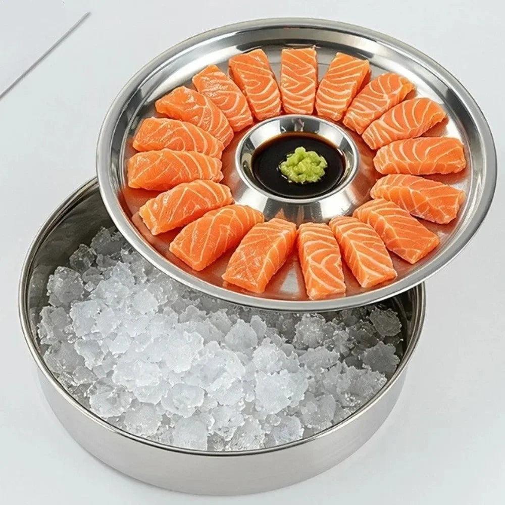 Stainless Steel Sashimi Ice Plate Round Dipping Dish