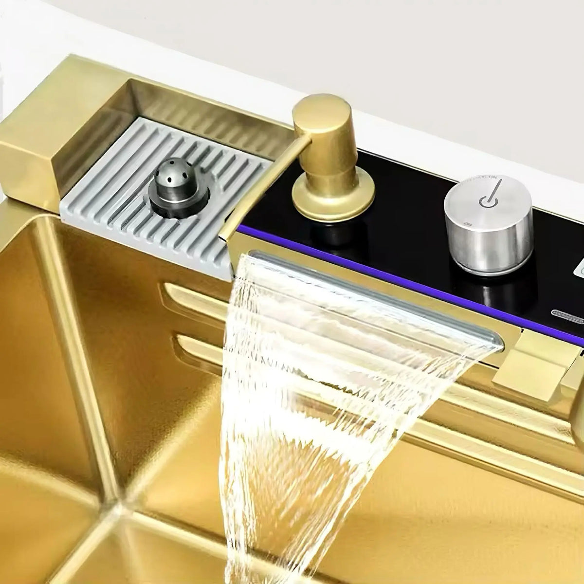 Golden Stainless Steel Sink Double Waterfall Digital Display