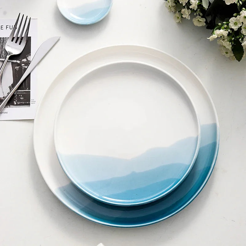 Mountain Scenery Ceramic Dinner Plate Big Round Dessert