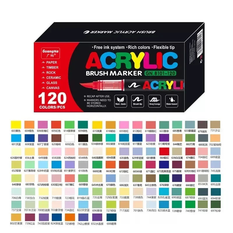 Guangna 12-240 Colors Direct-Liquid Acrylic Marker Paint Brush