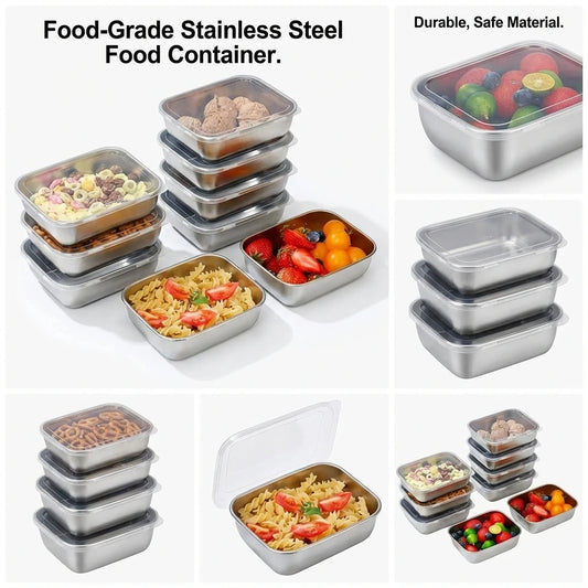 5pcs Stainless Steel Food Storage Containers Stackable Meal
