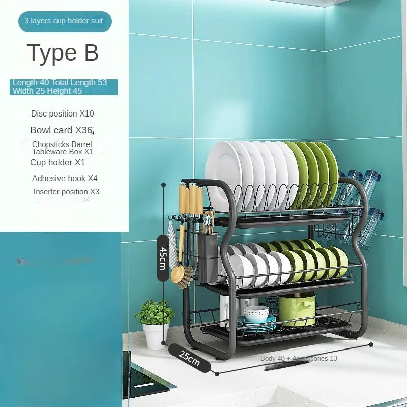 Dish Drying Rack Adjustable Stainless Steel Tier Plates