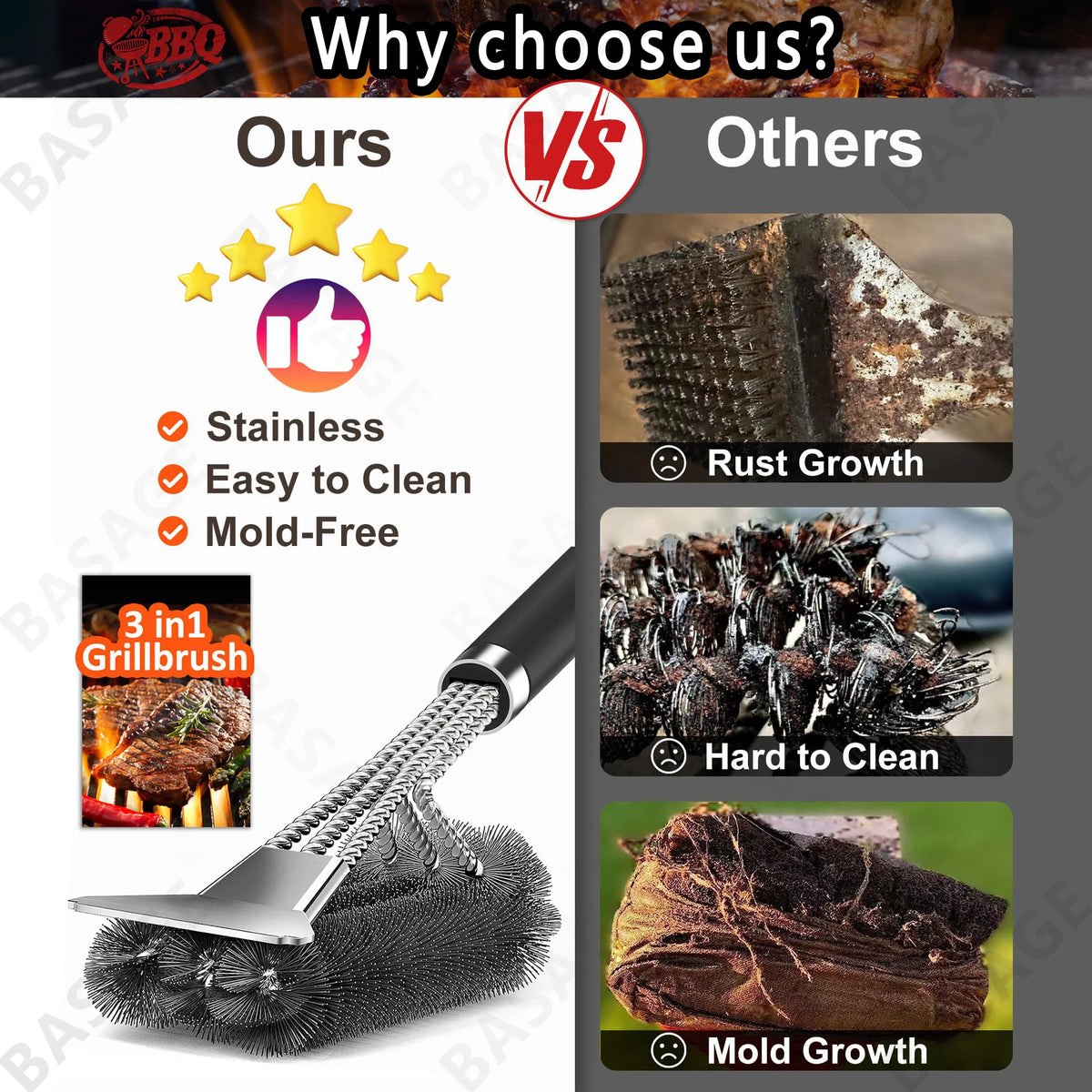Safe Grill Brush Scraper Handle Bbq Cleaning Brush