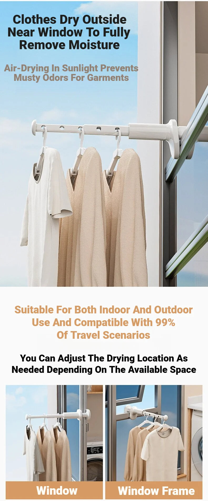Retractable Clothes Drying Rack Folding Balcony Drying Pole