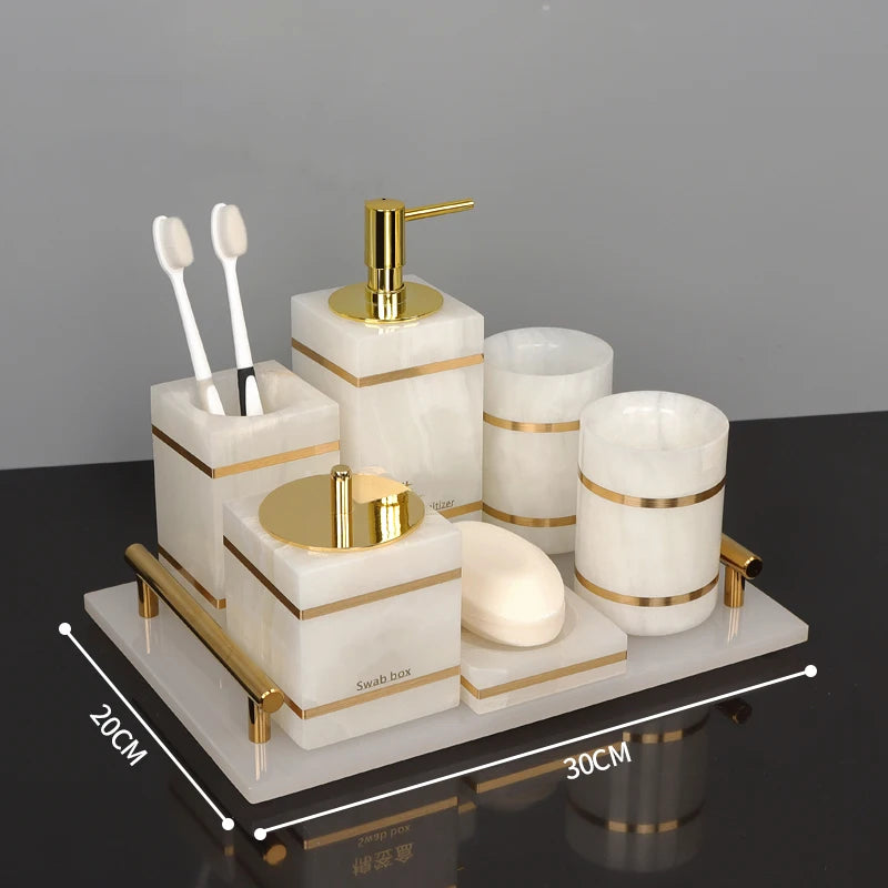 White Onyx Natural Marble Bathroom Gold Luxury Soap