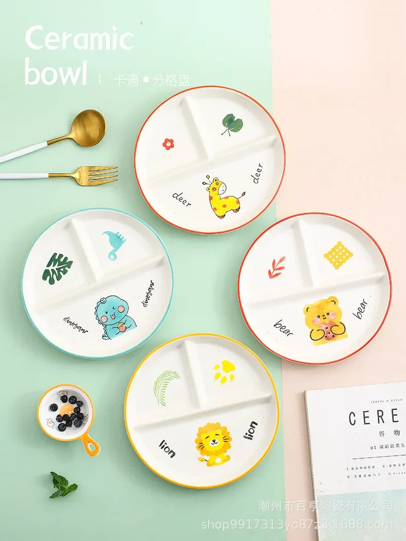 Divider Plate Ceramic Dish Serving Platter Children Tableware