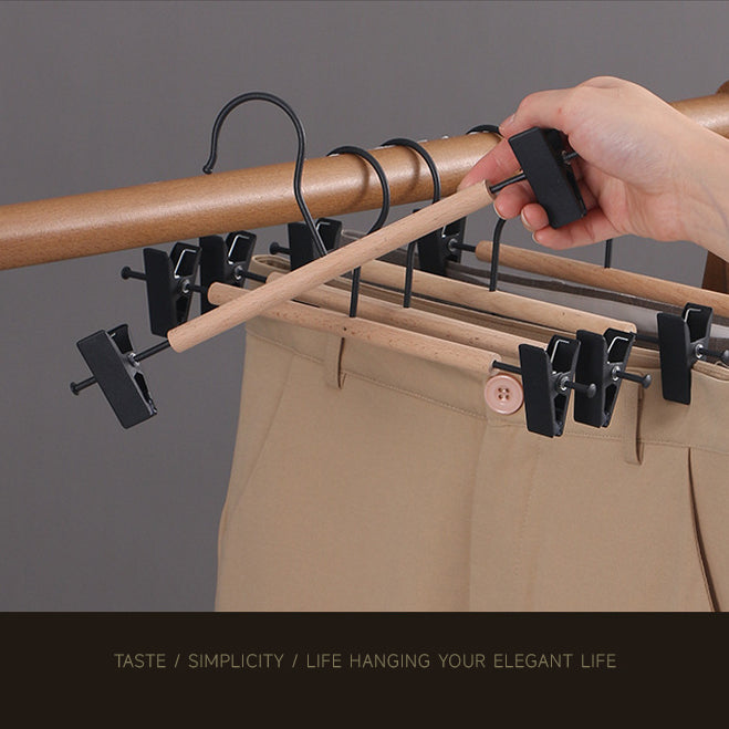 5pcs Trouser Hangers Durable Iron Wood Drying Rack