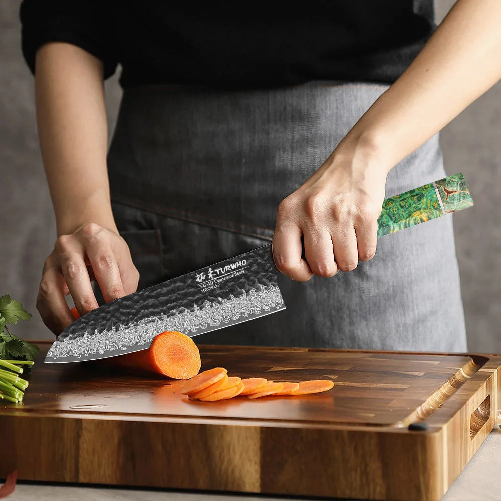 Turwho 7-Inch Santoku Knife Japanese Chef Knife Hand