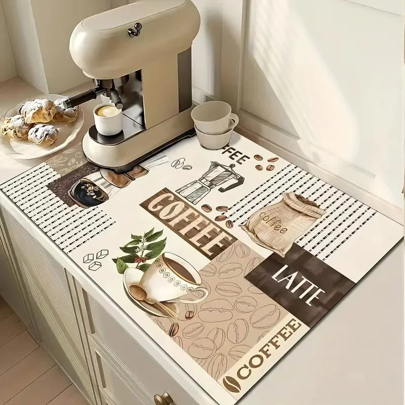 Creative Coffee Print Drying Mat Soft Rubber Non-Slip