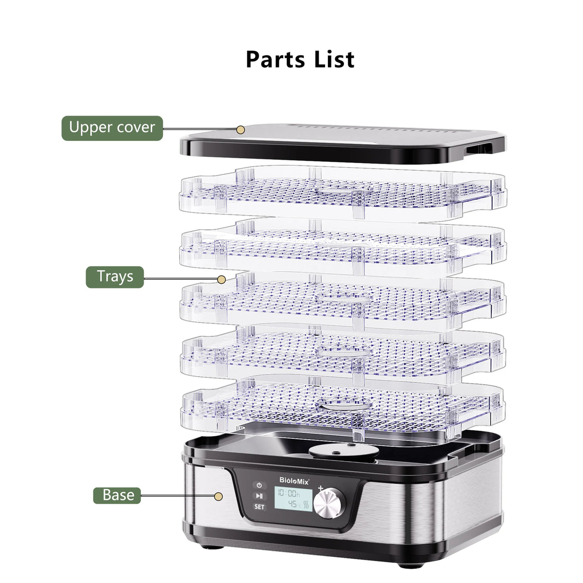 Biolomix 10l Food Dehydrator 5-Tray Bpa-Free Digital Timer
